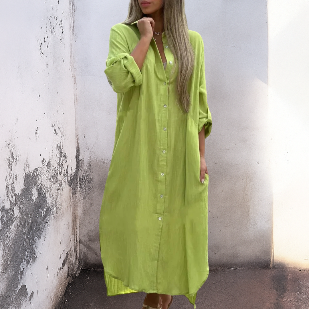 Marie™ | Vestido de camisa casual de altura ao tornozelo estilo Ibiza