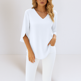 Sophie™ | Blusa Elegante com Decote em V e Mangas Fendidas