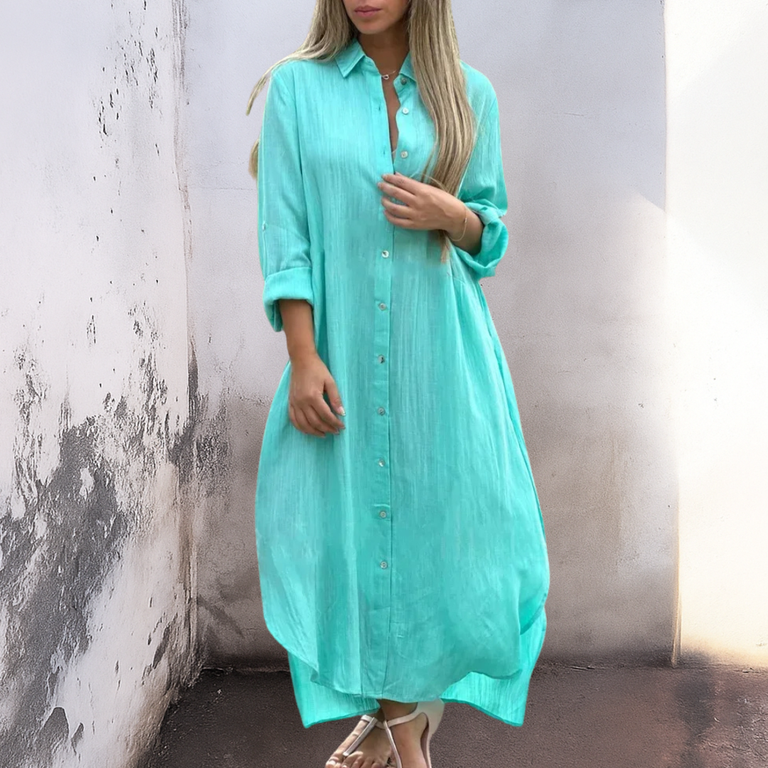 Marie™ | Vestido de camisa casual de altura ao tornozelo estilo Ibiza