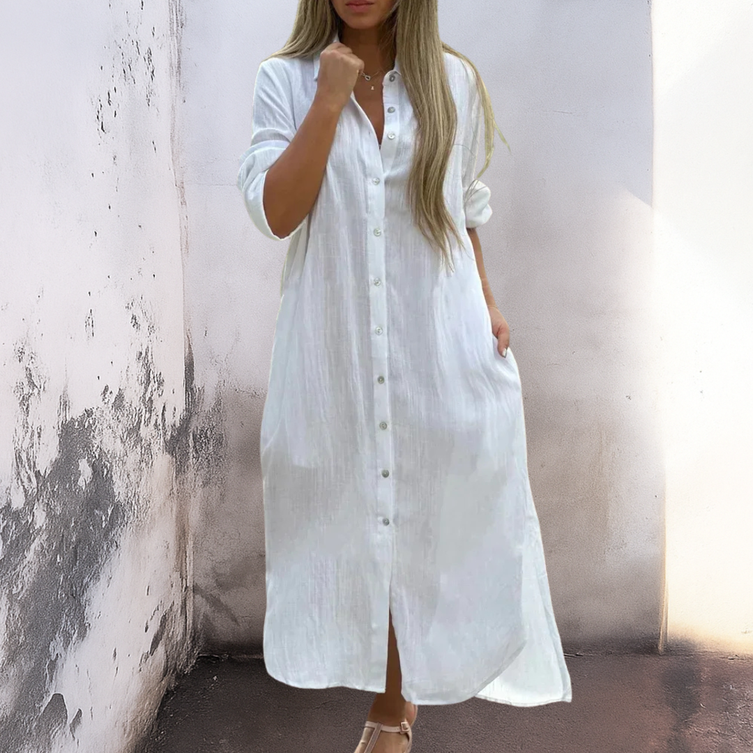 Marie™ | Vestido de camisa casual de altura ao tornozelo estilo Ibiza