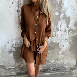 Nora™ | Conjunto Casual de Blusa Simples e Calções