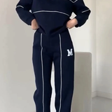 Janine - Conjunto feminino casual de duas peças com mangas longas