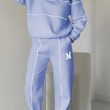 Janine - Conjunto feminino casual de duas peças com mangas longas