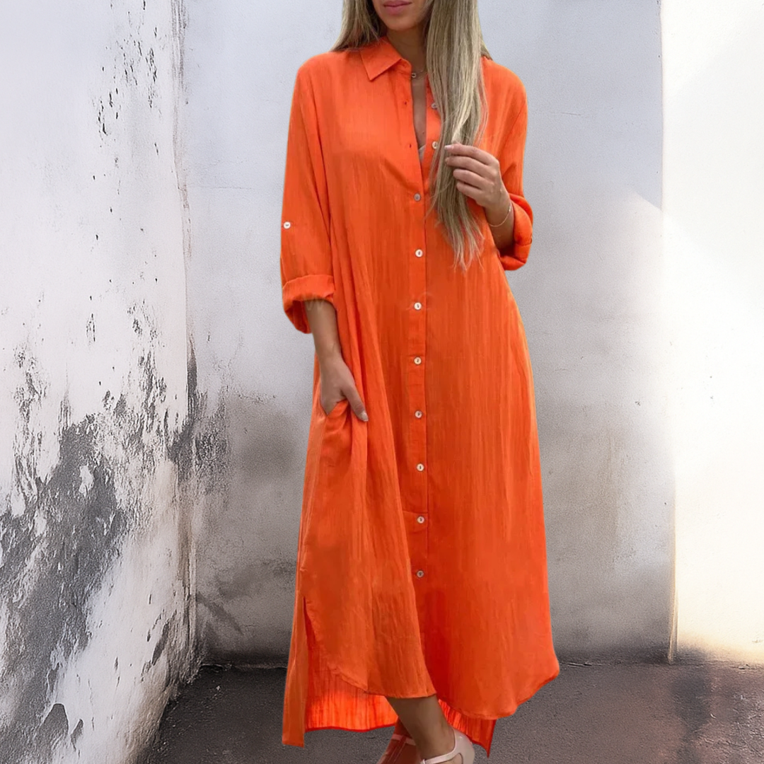 Marie™ | Vestido de camisa casual de altura ao tornozelo estilo Ibiza