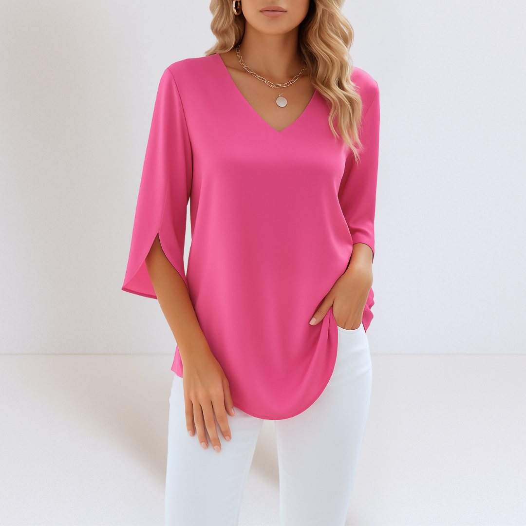 Sophie™ | Blusa Elegante com Decote em V e Mangas Fendidas