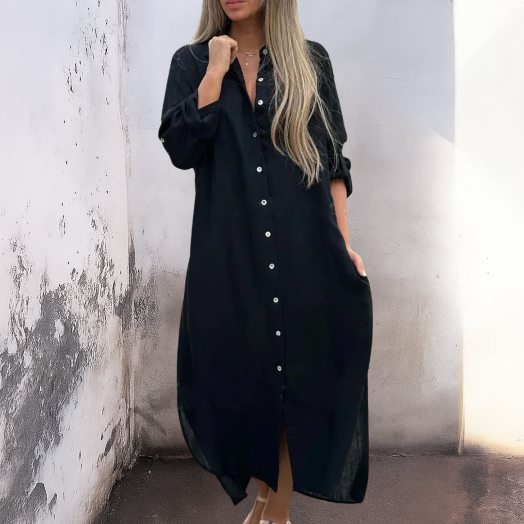 Marie™ | Vestido de camisa casual de altura ao tornozelo estilo Ibiza