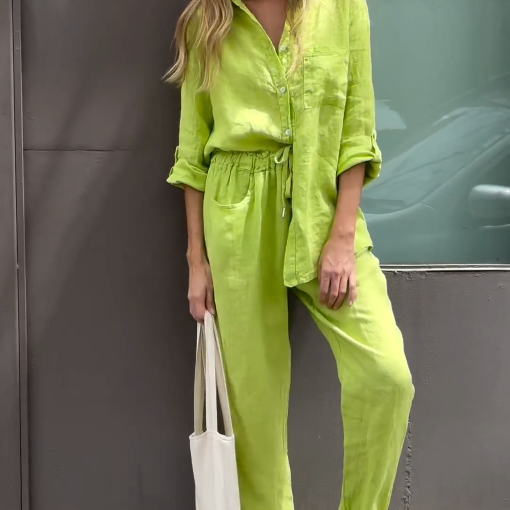 Marjan™ | Elegante conjunto de camisa e calças em linho de duas peças