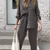 Marjan™ | Elegante conjunto de camisa e calças em linho de duas peças