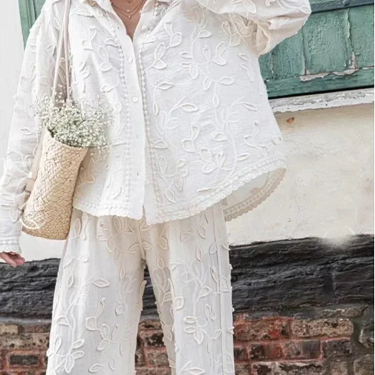 Conjunto Elegante de Calças e Blusa de Manga Longa