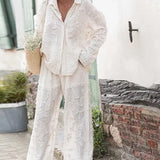 Conjunto Elegante de Calças e Blusa de Manga Longa