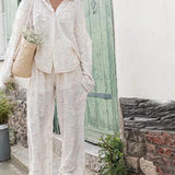 Conjunto Elegante de Calças e Blusa de Manga Longa