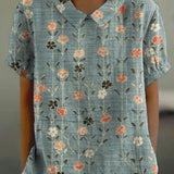 JANE™ | Blusa de Algodão e Linho com Motivo Floral Pastoral