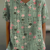 JANE™ | Blusa de Algodão e Linho com Motivo Floral Pastoral