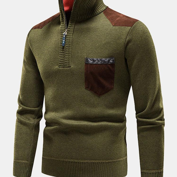 Marlou | Sweater de Meio Zíper com Painel de Bolso em Contraste