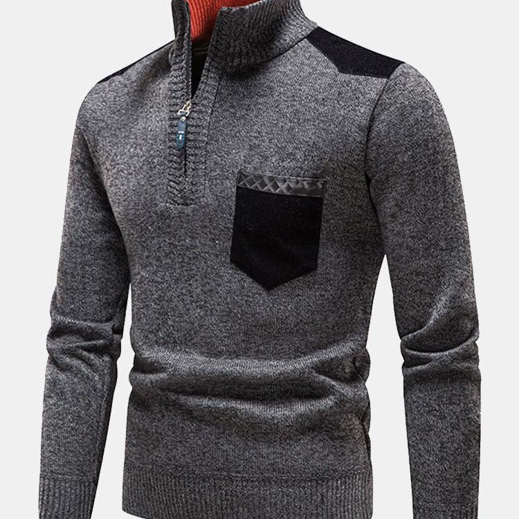 Marlou | Sweater de Meio Zíper com Painel de Bolso em Contraste