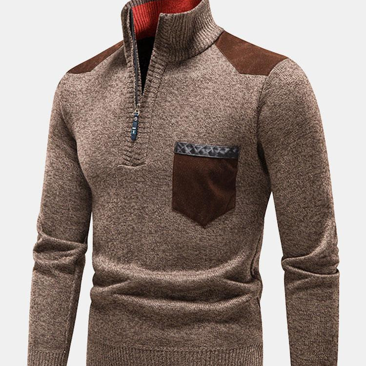 Marlou | Sweater de Meio Zíper com Painel de Bolso em Contraste