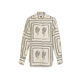 Conjunto de Senhora de 2 peças com Estampado Geométrico: Camisa e Calças de Perna Larga