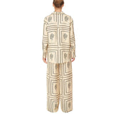 Conjunto de Senhora de 2 peças com estampa geométrica: Camisa e Calças de Perna Larga